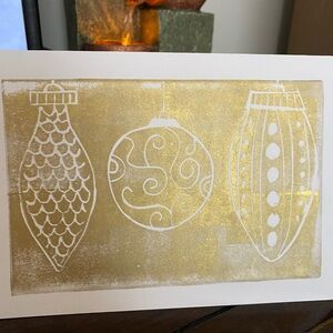 Set of 10 Christmas Cards Gold and White Hand-Carved Stamp Print